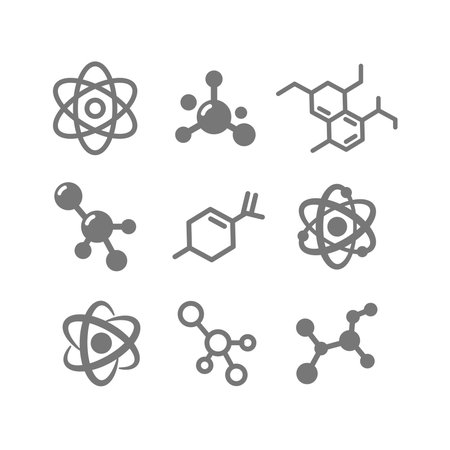Atoms and molecules bonds and structure icon set. Molecule cell and atom line and glyph, editable stroke icons.のイラスト素材
