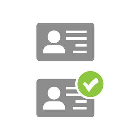 Id card accepted or approved with checkmark icon. Identity, identification document checked symbol.のイラスト素材