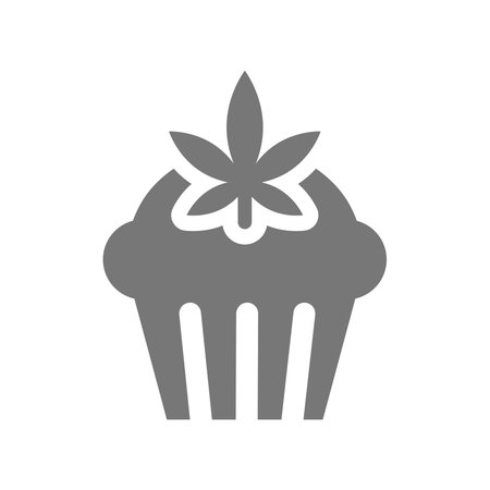 Marijuana cupcake vector icon. Muffin, cake with cannabis leaf symbol.