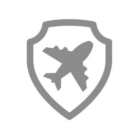Travel insurance vector icon. Airplane and shield glyph symbol.のイラスト素材