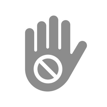 Hand with stop sign vector sign. No touching, do not touch gesture vector icon.のイラスト素材