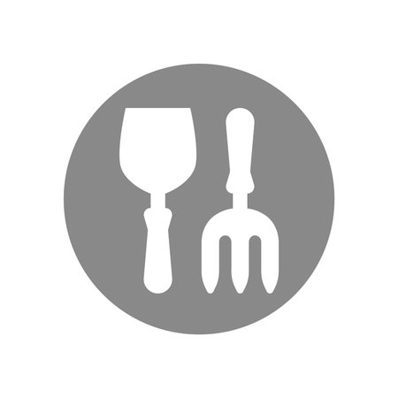 Shovel and pitchfork vector icon set. Gardening, planting and farming tools icons.のイラスト素材
