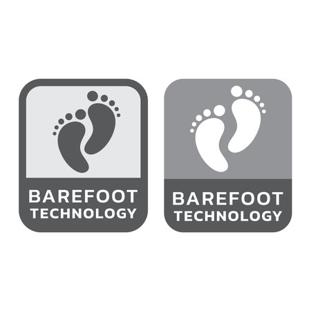 Barefoot technology vector label. Shoes bare foot sticker with footprints or footsteps.のイラスト素材