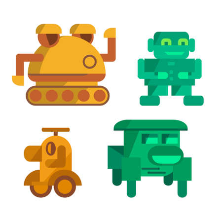 Vector toy robots flat colorful symbols or iconsのイラスト素材