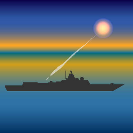 Military ship in sea with cruise missiles vector illustrationのイラスト素材