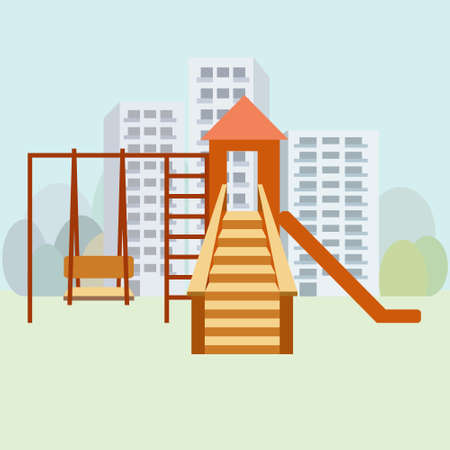 Kids playground moden vector illustration. City playground conceptのイラスト素材