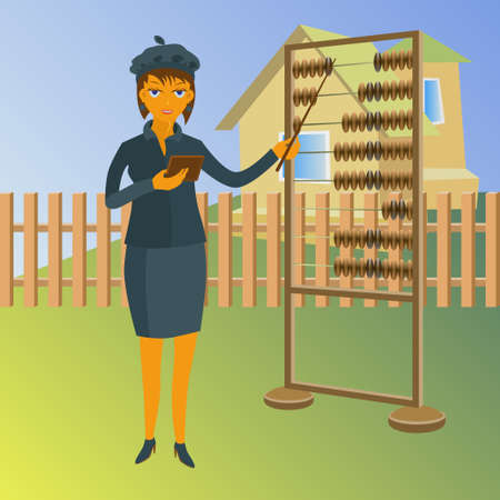 A real estate agent with abacus. Vector property for sale concept illustrationのイラスト素材