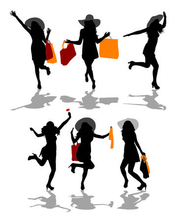 shopping girls silhouettesのイラスト素材