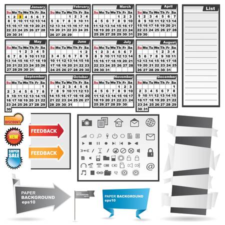 Business elements pack with icons set and 2012 calendar のイラスト素材
