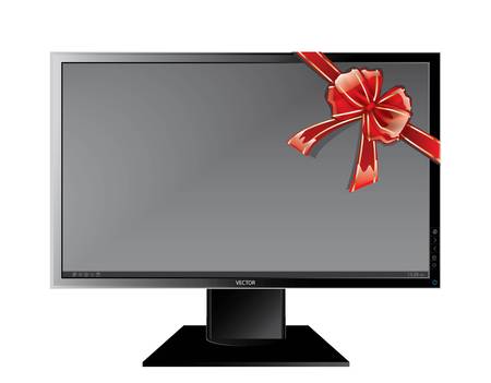 Monitor with red bowのイラスト素材