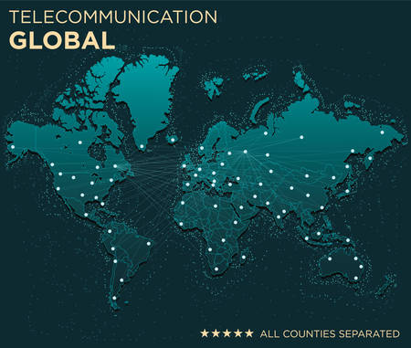 Map of Global Telecommunications (All countries separated)のイラスト素材