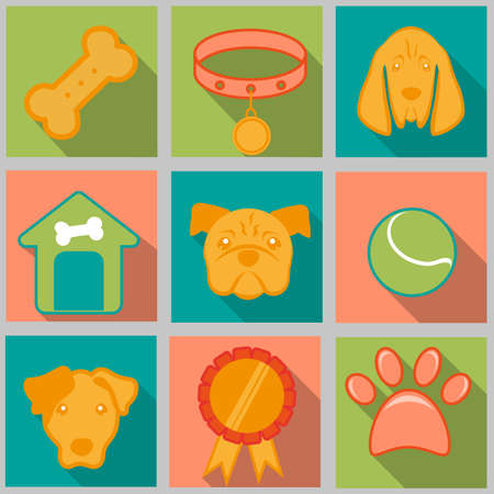 this illustration shows the icons of dogs, a booth, a bone, a collarのイラスト素材