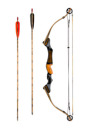 compound bow and arrows isolated on whiteの写真素材