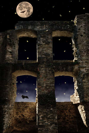 castle ruin at night composingの写真素材