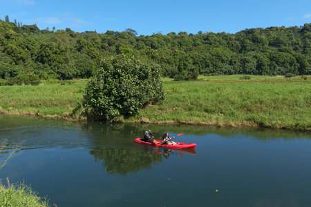 KAUAI, HAWAII, USA - DECEMBER 29, 2014: kayaking at wailua riverのeditorial素材