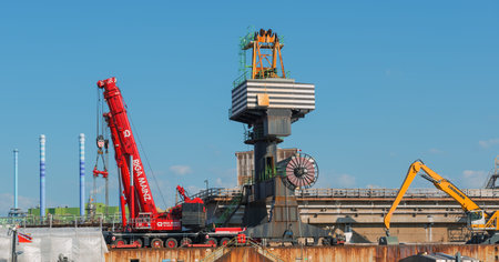 FRANKFURT, HESSEN, GERMANY-JULY 10, 2013: Industrial facilities along the main river
