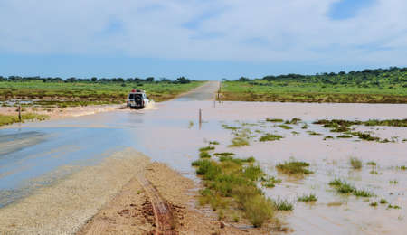 WEST COAST, AUSTRALIA-APRIL 12, 2008: Floated highway in an overflow areaのeditorial素材