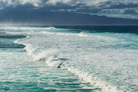 waves at hookipa beach maui hawaiiの写真素材