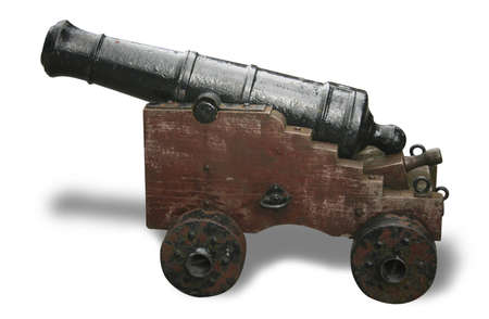 A small antique cannon side on and isolated on whiteの写真素材