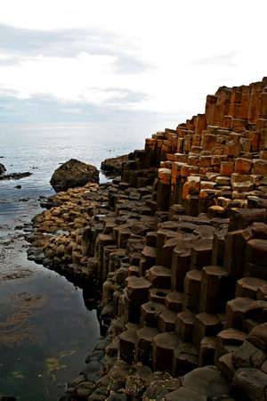 The octagonal rocks at the Giants Causeway on the North Coast of Irelandの写真素材