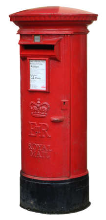 An isolated red english post box on whiteの写真素材