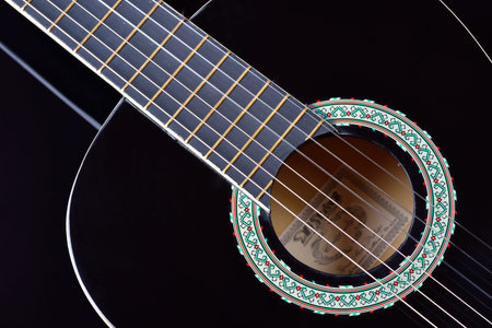 Close-up of an acoustic guitar body