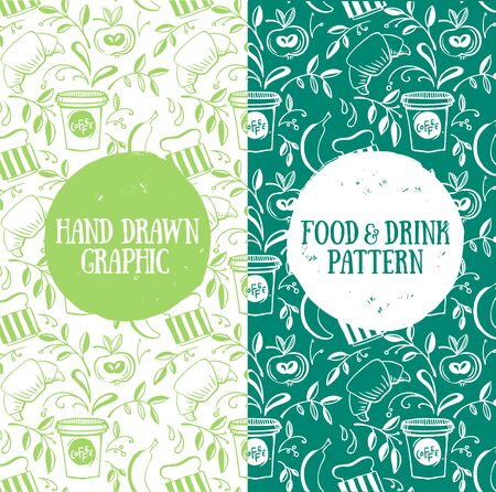 Breakfast doodle seamless pattern. Hand drawnのイラスト素材