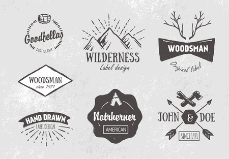 Set of rough vintage hand drawn labels and design elementsのイラスト素材