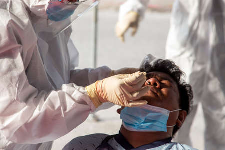 Citizen participates a RTK-Ag swab test for Covid-19 virus in Ipoh, Malaysia.のeditorial素材