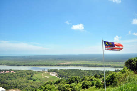 Malaysia Flag on mountainの写真素材
