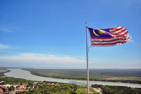 Malaysia Flag on mountainの写真素材