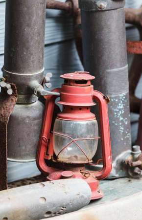 Old lamp, Hurricane lamp/storm lantern; very corroded vintage kerosene lamp;の写真素材