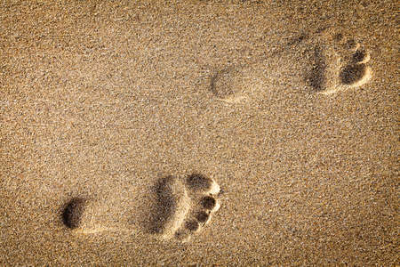 footsteps in sandy on the beachの写真素材