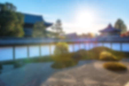 Blurred Old japanese temple with sunlightの写真素材