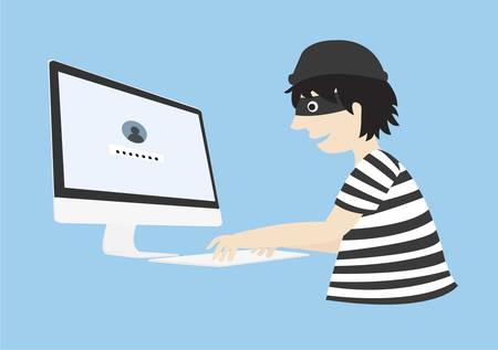 Hacker try to hack password. Login passwordのイラスト素材