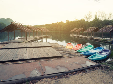 peaceful landmark, float house, wooden house on water
