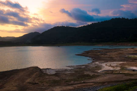colorful sky and beautiful lake and sandの写真素材