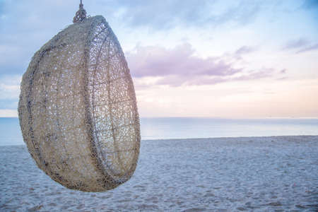wooden and robe cradle at sea for relax.の写真素材