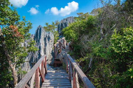 Wooden Bridge on the top of mountain, Thailand.の写真素材