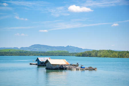 twin houses on lakeの写真素材