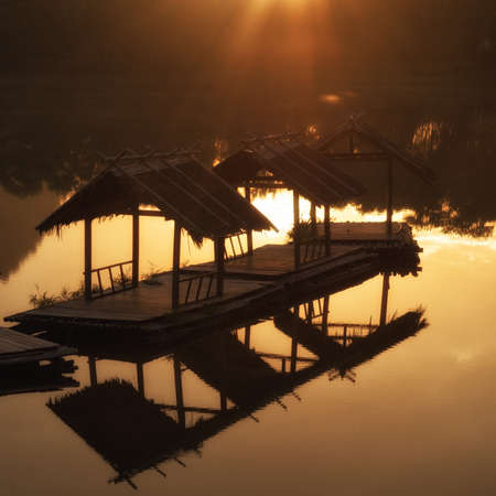 reflection of wooden draft in the morning .の写真素材