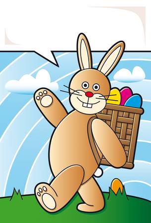happy easter bunny carrying basket with eggsのイラスト素材