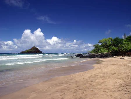 Walking on the Beach on Hana's coastline, Maui Island, Hawaiiの写真素材