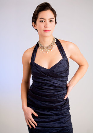 Beautiful Young Lady of Asian Descent in an Evening Gownの写真素材