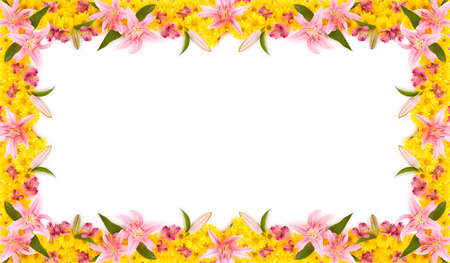 This is a colorful floral frame. Could be used as a billboard or a card.の写真素材
