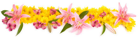 This is a colorful floral arrangement isolated on white.の写真素材