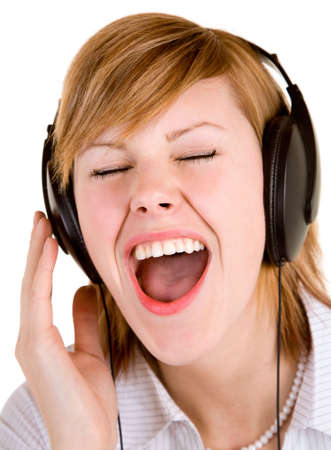 Beautiful Lady Listening to Music with Headphones.の写真素材