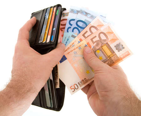Paying Cash with Euro Currencyの写真素材