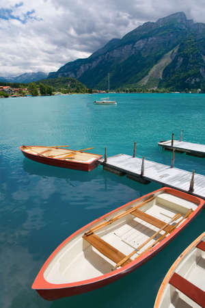Rowboats on Lake Brienz, Berne Canton, Switzerlandの写真素材