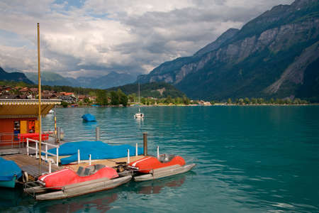 Pedal Boats on Lake Brienz, Berne Canton, Switzerlandの写真素材